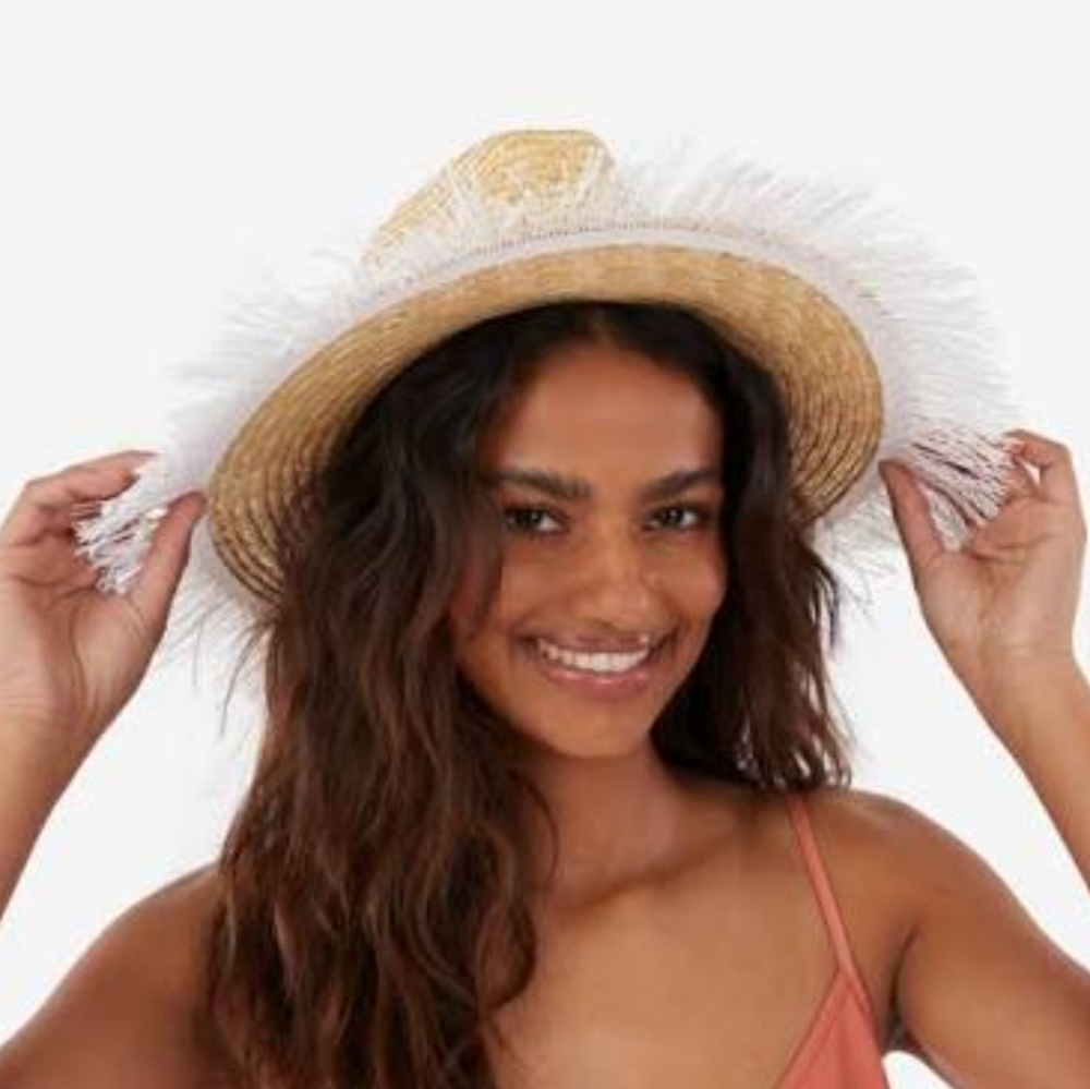 KENSIE Straw Hat with Fringe